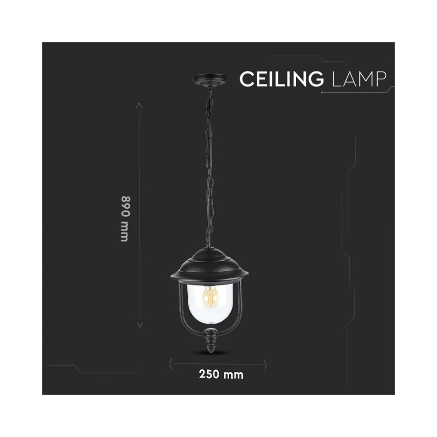 Lámpara de araña de exterior con cadena 1xE27/60W/230V IP44 negro