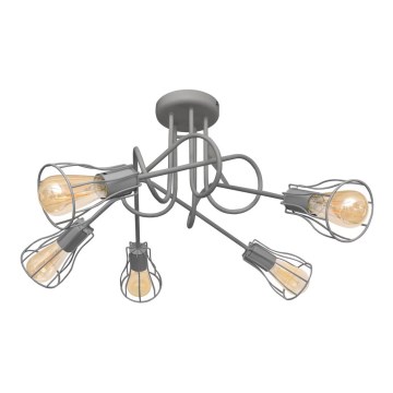 Lámpara de araña de luces de superficie OXFORD 5xE27/15W/230V gris
