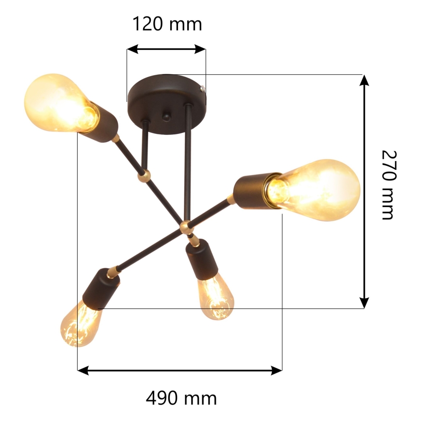 Lámpara de araña de luces de superficie ROSETTE 4xE27/15W/230V negro/dorado