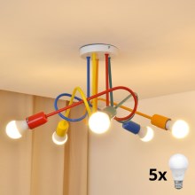 Lámpara de araña LED infantil OXFORD 5xE27/60W/230V