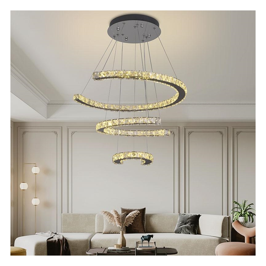 Lámpara de araña de cristal LED regulable en una cadena LED/100W/230V 3000-6500K plata + control remoto