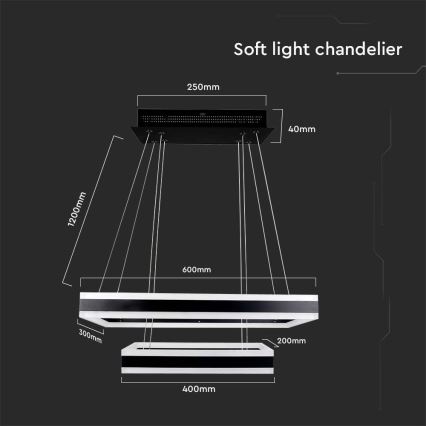 Lámpara de araña LED regulable LED/113W/230V 3000K negro
