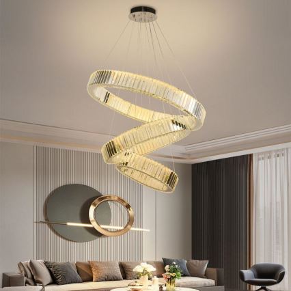 LED Lámpara de araña de vidrio regulable con cuerda LED/115W/230V 3000-6500K cromo brillante + control remoto