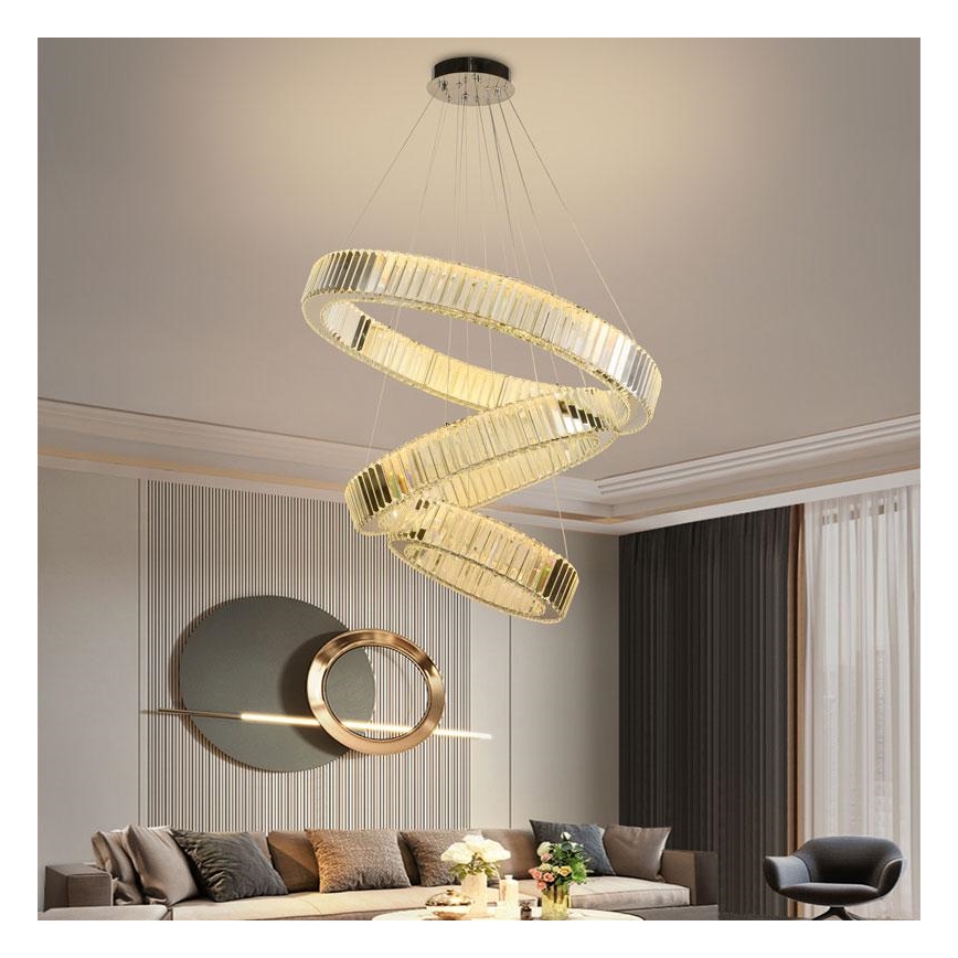 LED Lámpara de araña de vidrio regulable con cuerda LED/115W/230V 3000-6500K cromo brillante + control remoto