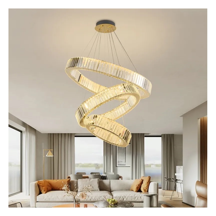 Lámpara de araña de cristal LED regulable en una cadena LED/115W/230V 3000-6500K cromo/dorado + control remoto