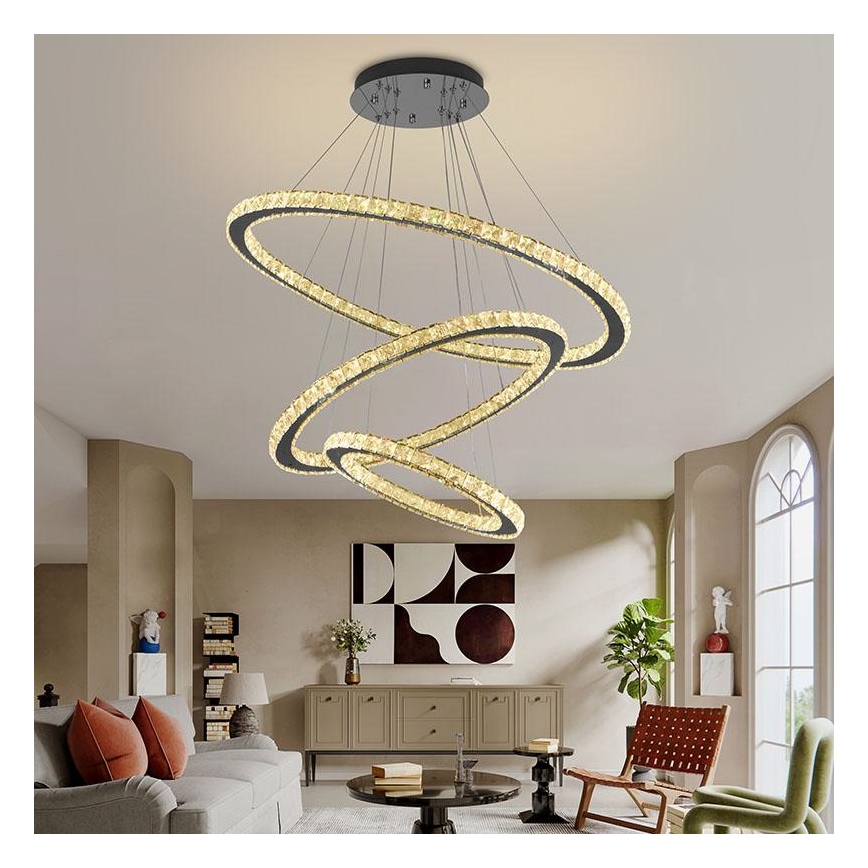 Lámpara de araña de cristal LED regulable en una cadena LED/210W/230V 3000-6500K plata + control remoto