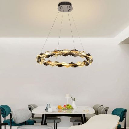 LED Lámpara de araña de vidrio regulable con cuerda LED/40W/230V 3000-6500K cromo brillante + control remoto