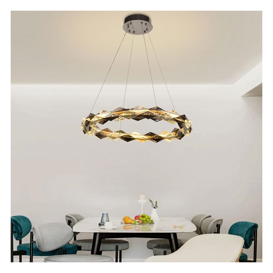 LED Lámpara de araña de vidrio regulable con cuerda LED/40W/230V 3000-6500K cromo brillante + control remoto