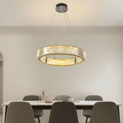 LED Lámpara de araña de vidrio regulable con cuerda LED/40W/230V 3000-6500K cromo brillante + control remoto