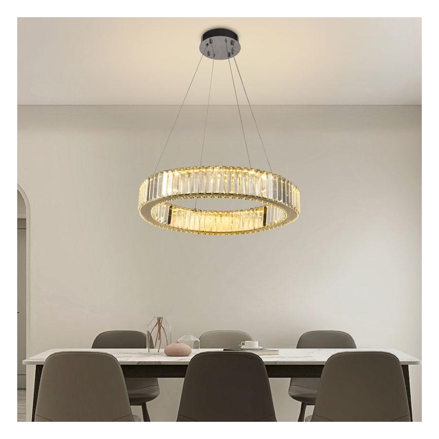 LED Lámpara de araña de vidrio regulable con cuerda LED/40W/230V 3000-6500K cromo brillante + control remoto