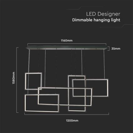 Lámpara de araña LED regulable LED/45W/230V 3000K negro