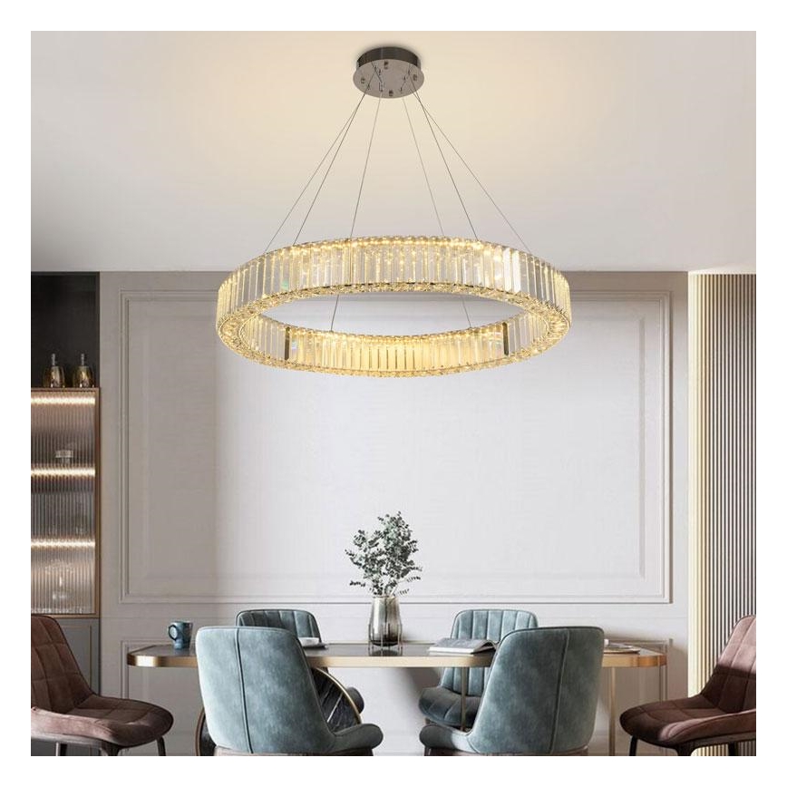 LED Lámpara de araña de vidrio regulable con cuerda LED/50W/230V 3000-6500K cromo brillante + control remoto