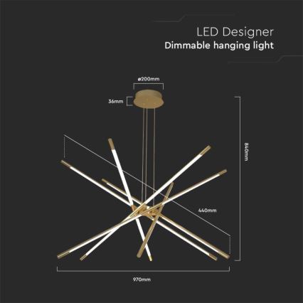 Lámpara de araña LED regulable LED/50W/230V 3000K dorado