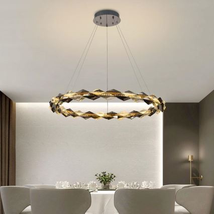 LED Lámpara de araña de vidrio regulable con cuerda LED/55W/230V 3000-6500K cromo brillante + control remoto