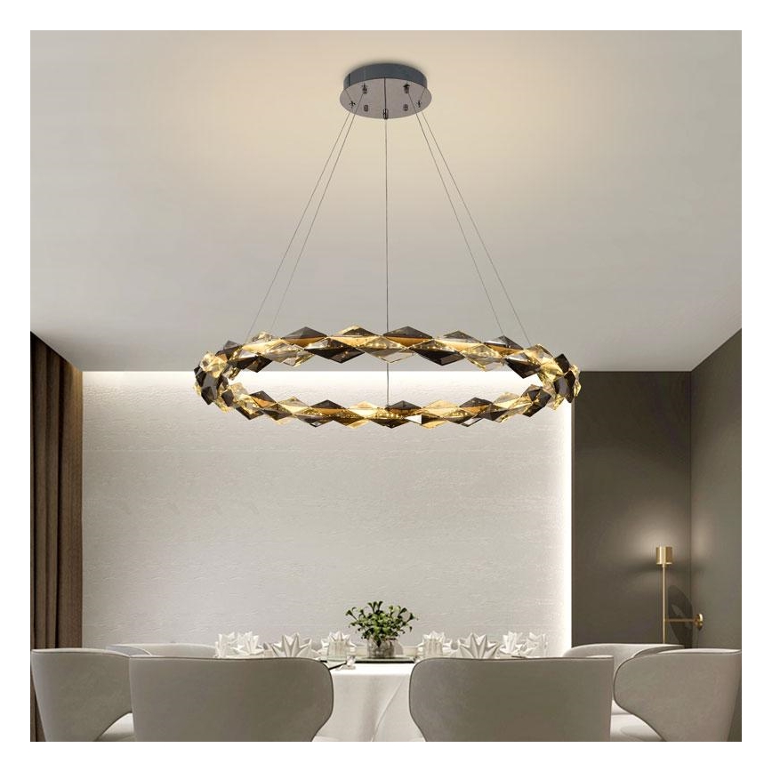 LED Lámpara de araña de vidrio regulable con cuerda LED/55W/230V 3000-6500K cromo brillante + control remoto