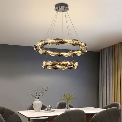 LED Lámpara de araña de vidrio regulable con cuerda LED/65W/230V 3000-6500K cromo brillante + control remoto