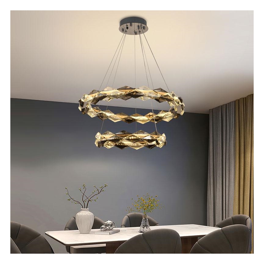 LED Lámpara de araña de vidrio regulable con cuerda LED/65W/230V 3000-6500K cromo brillante + control remoto