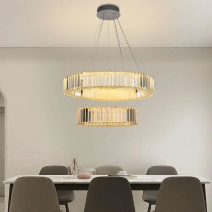 LED Lámpara de araña de vidrio regulable con cuerda LED/65W/230V 3000-6500K cromo brillante + control remoto