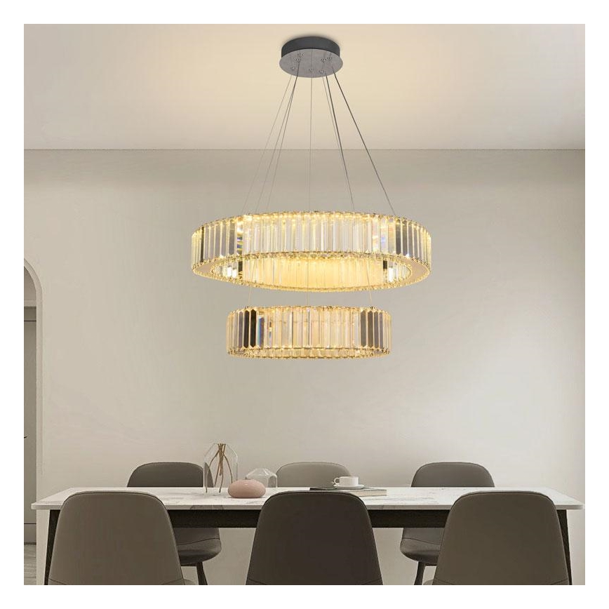LED Lámpara de araña de vidrio regulable con cuerda LED/65W/230V 3000-6500K cromo brillante + control remoto