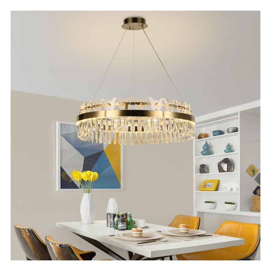 Lámpara de araña de cristal LED regulable en una cadena LED/80W/230V 3000-6500K dorado + mando a distancia