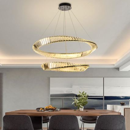 LED Lámpara de araña de vidrio regulable con cuerda LED/90W/230V 3000-6500K cromo brillante + control remoto