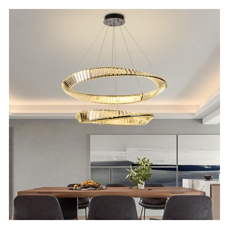 LED Lámpara de araña de vidrio regulable con cuerda LED/90W/230V 3000-6500K cromo brillante + control remoto