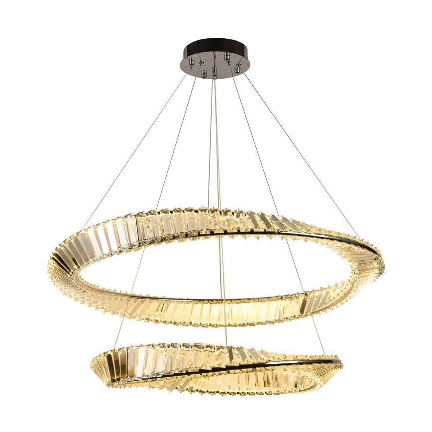 LED Lámpara de araña de vidrio regulable con cuerda LED/90W/230V 3000-6500K cromo brillante + control remoto