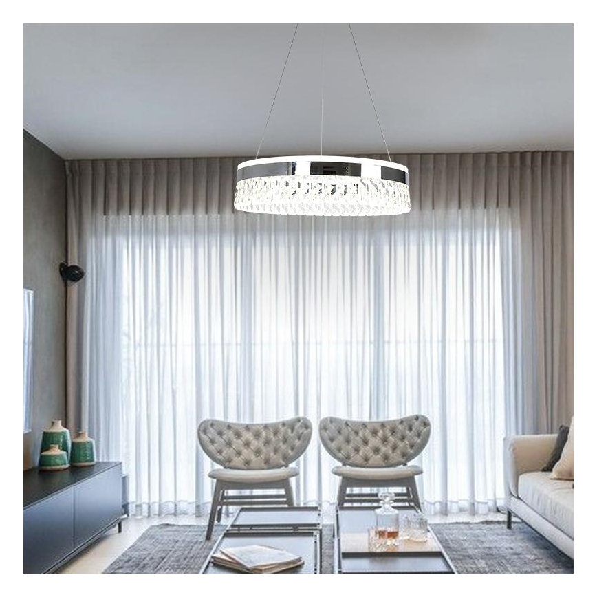 LED Lámpara de araña de cristal regulable en una cadena LED/90W/230V 3000-6500K cromo brillante + control remoto