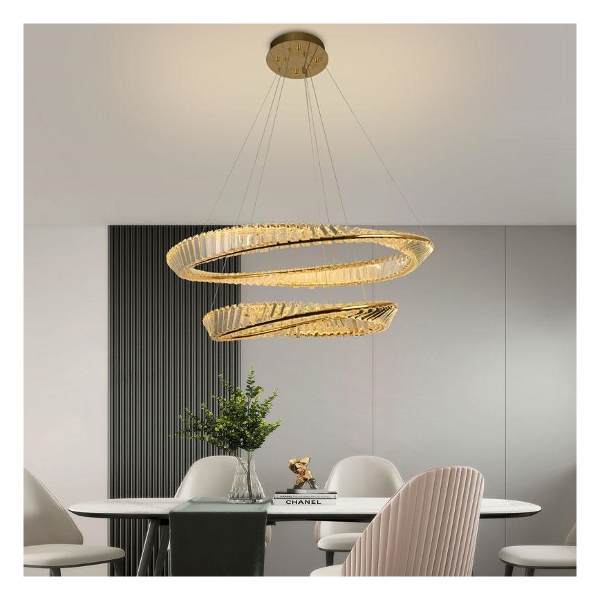 Lámpara de araña de cristal LED regulable en una cadena LED/90W/230V 3000-6500K dorado/cromo + control remoto