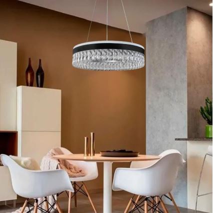 Lámpara de araña de cristal LED regulable en una cadena LED/90W/230V 3000-6500K negro + control remoto