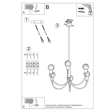 Lámpara de araña PICCOLO 5xE27/60W/230V