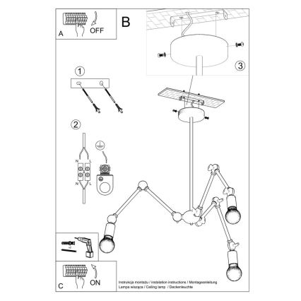 Lámpara de araña STARK 3xE27/60W/230V