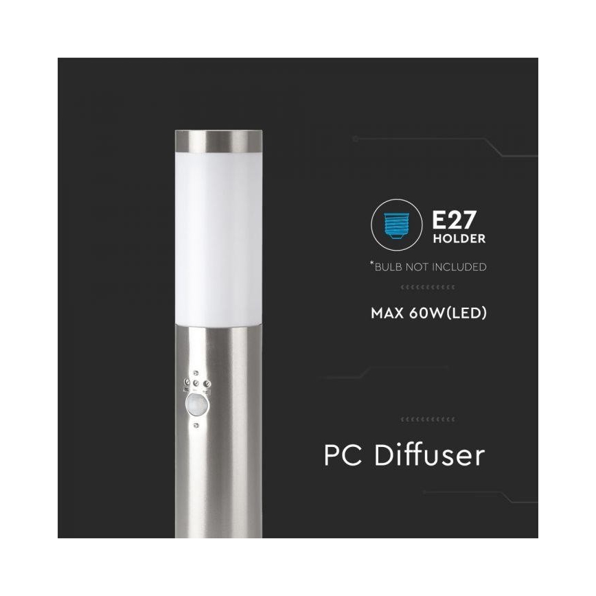 Lámpara de exterior con sensor 1xE27/60W/230V IP44 45cm cromo mate