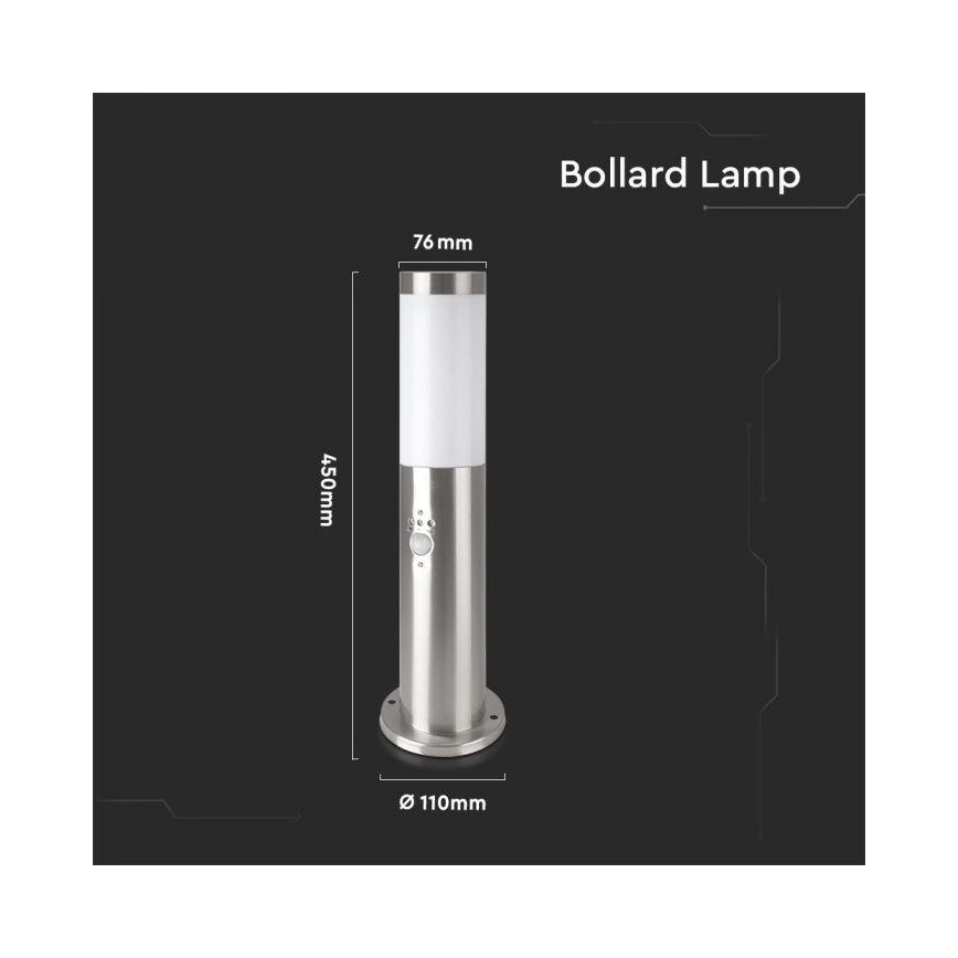 Lámpara de exterior con sensor 1xE27/60W/230V IP44 45cm cromo mate