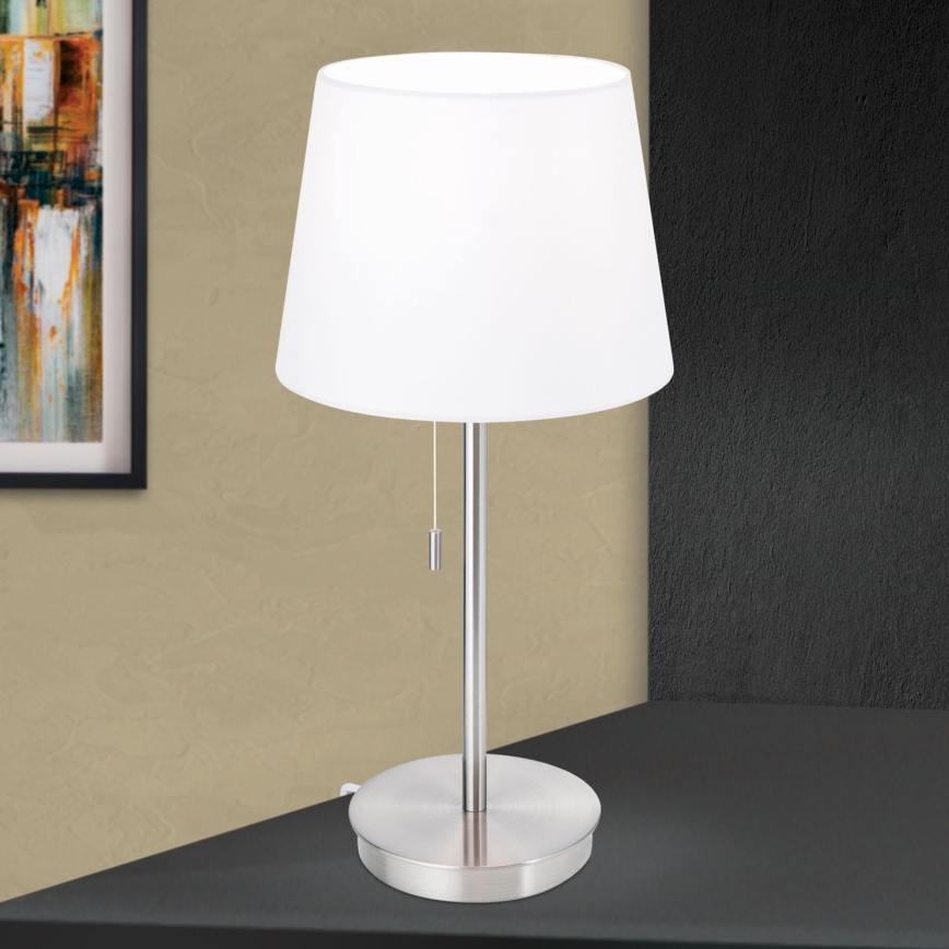Lámpara de mesa con puerto USB LUDWIG 1xE27/40W/230V 50 cm blanco/cromo mate