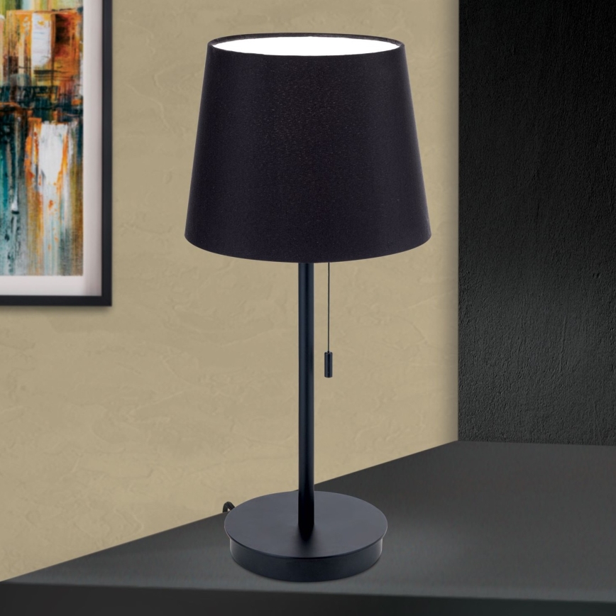 Lámpara de mesa con puerto USB LUDWIG 1xE27/40W/230V 50 cm negro