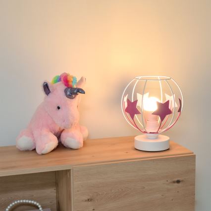 Lámpara de mesa infantil STARS 1xE27/15W/230V rosa/blanco