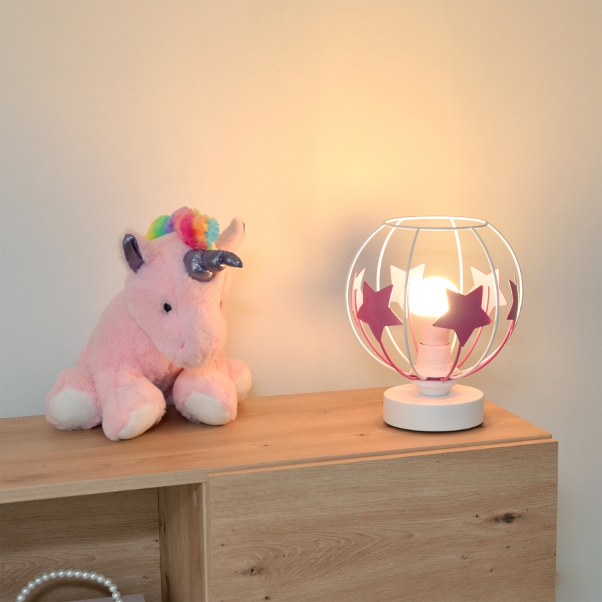 Lámpara de mesa infantil STARS 1xE27/15W/230V rosa/blanco