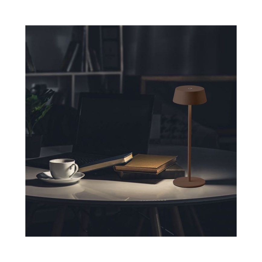 LED Lámpara de mesa recargable táctil regulable LED/2W/5V 4400 mAh IP54 marrón