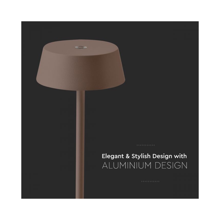LED Lámpara de mesa recargable táctil regulable LED/2W/5V 4400 mAh IP54 marrón