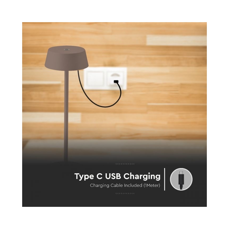 LED Lámpara de mesa recargable táctil regulable LED/2W/5V 4400 mAh IP54 marrón