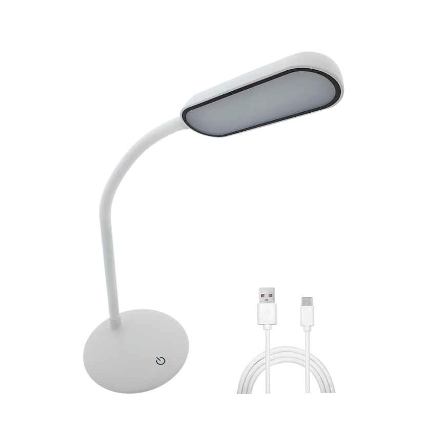 Lámpara de mesa LED flexible táctil regulable LED/6W/5V USB 1200 mAh blanco