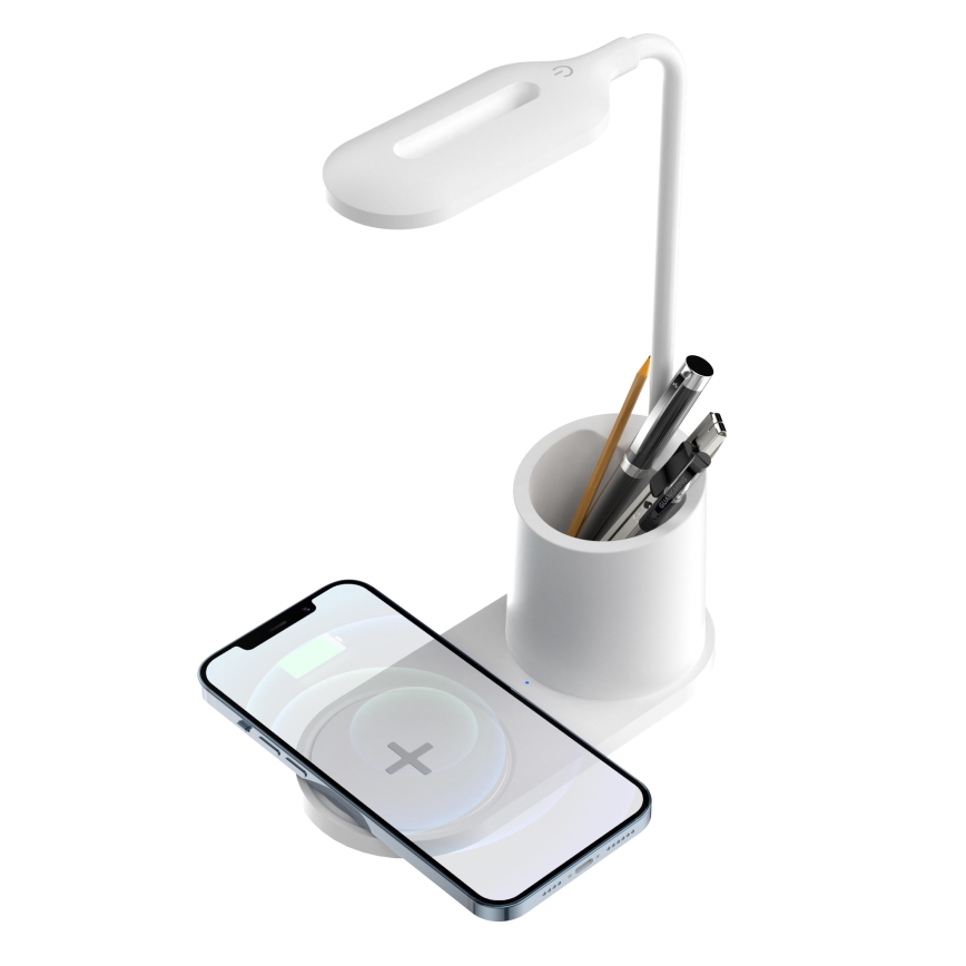 Lámpara de mesa LED LED/3W/5V con cargador inalámbrico blanco