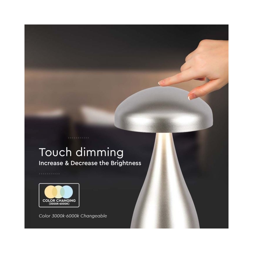 Lámpara de mesa táctil LED recargable y regulable LED/1W/5V 3000-6000K 1800 mAh plata
