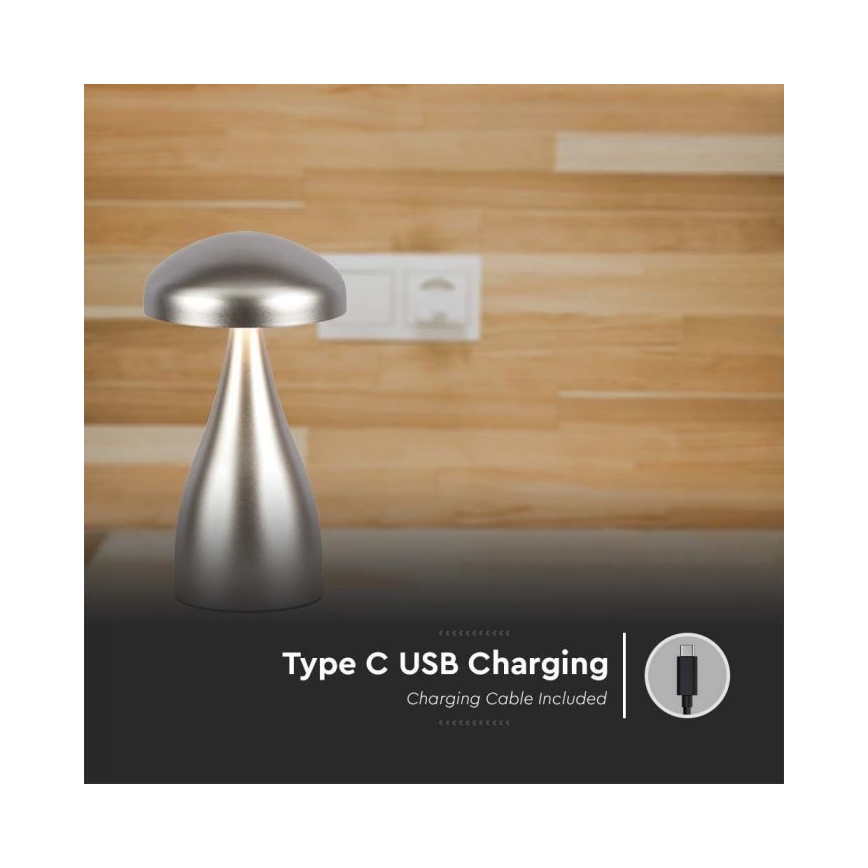 Lámpara de mesa táctil LED recargable y regulable LED/1W/5V 3000-6000K 1800 mAh plata