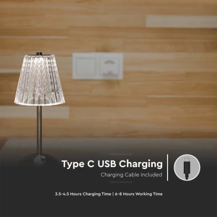 Lámpara de mesa LED táctil recargable y regulable LED/2,4W/5V 3000-6000K 1800 mAh cromo brillante
