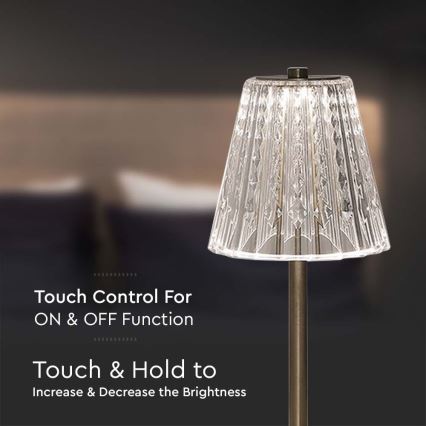 Lámpara de mesa LED táctil recargable y regulable LED/2,4W/5V 3000-6000K 1800 mAh cromo brillante