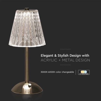 Lámpara de mesa LED táctil recargable y regulable LED/2,4W/5V 3000-6000K 1800 mAh cromo brillante