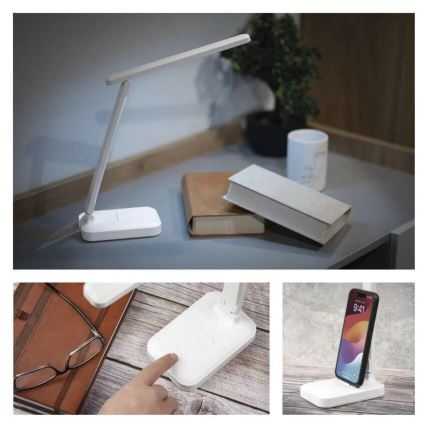 Lámpara de mesa LED recargable y regulable LED/5W/3,7V 3000K/4000K/6500K 800mAh blanco