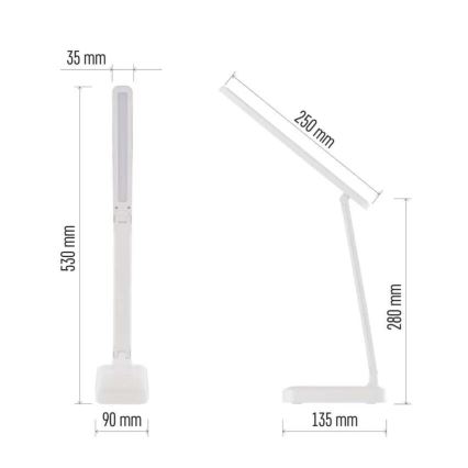 Lámpara de mesa LED recargable y regulable LED/5W/3,7V 3000K/4000K/6500K 800mAh blanco